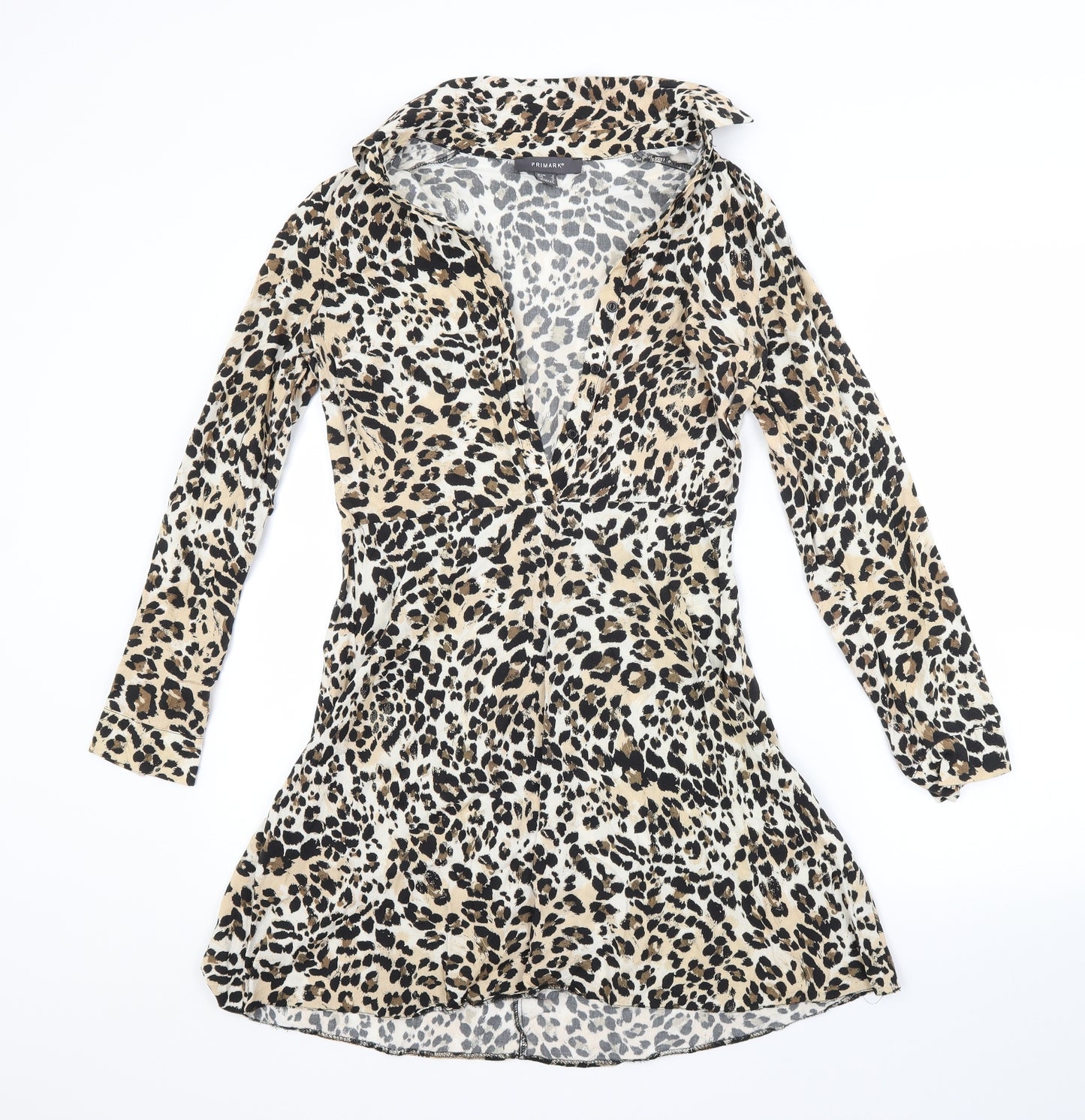 Primark Womens Beige Animal Print Viscose Shirt Dress  Size 8 Collared