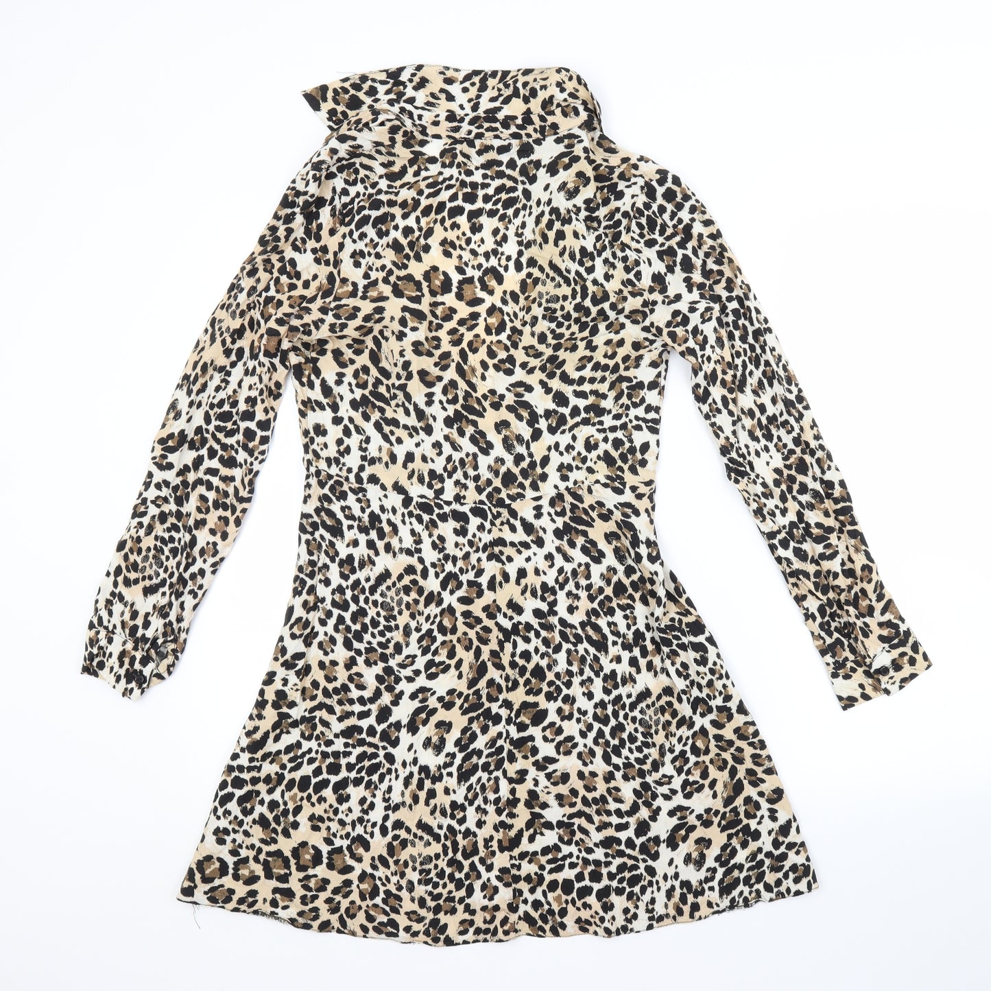 Primark Womens Beige Animal Print Viscose Shirt Dress  Size 8 Collared