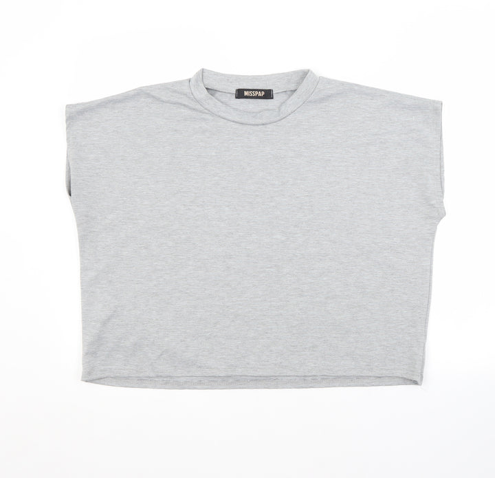 Misspap Womens Grey Polyester Basic Blouse Size M Crew Neck