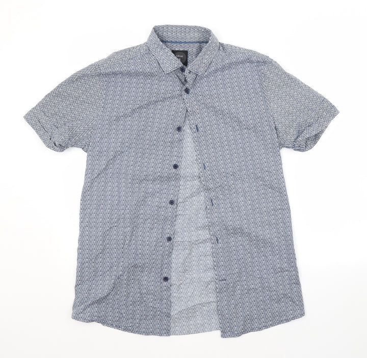 SILVER EIGHT Mens Blue Argyle/Diamond Cotton  Button-Up Size M Collared