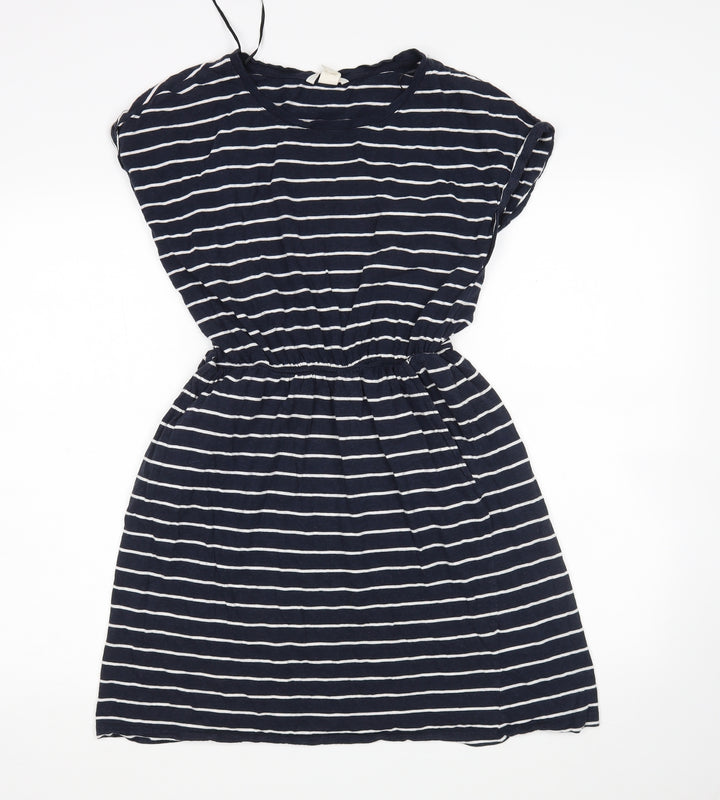 H&M Womens Multicoloured Striped Cotton Fit & Flare  Size S Round Neck