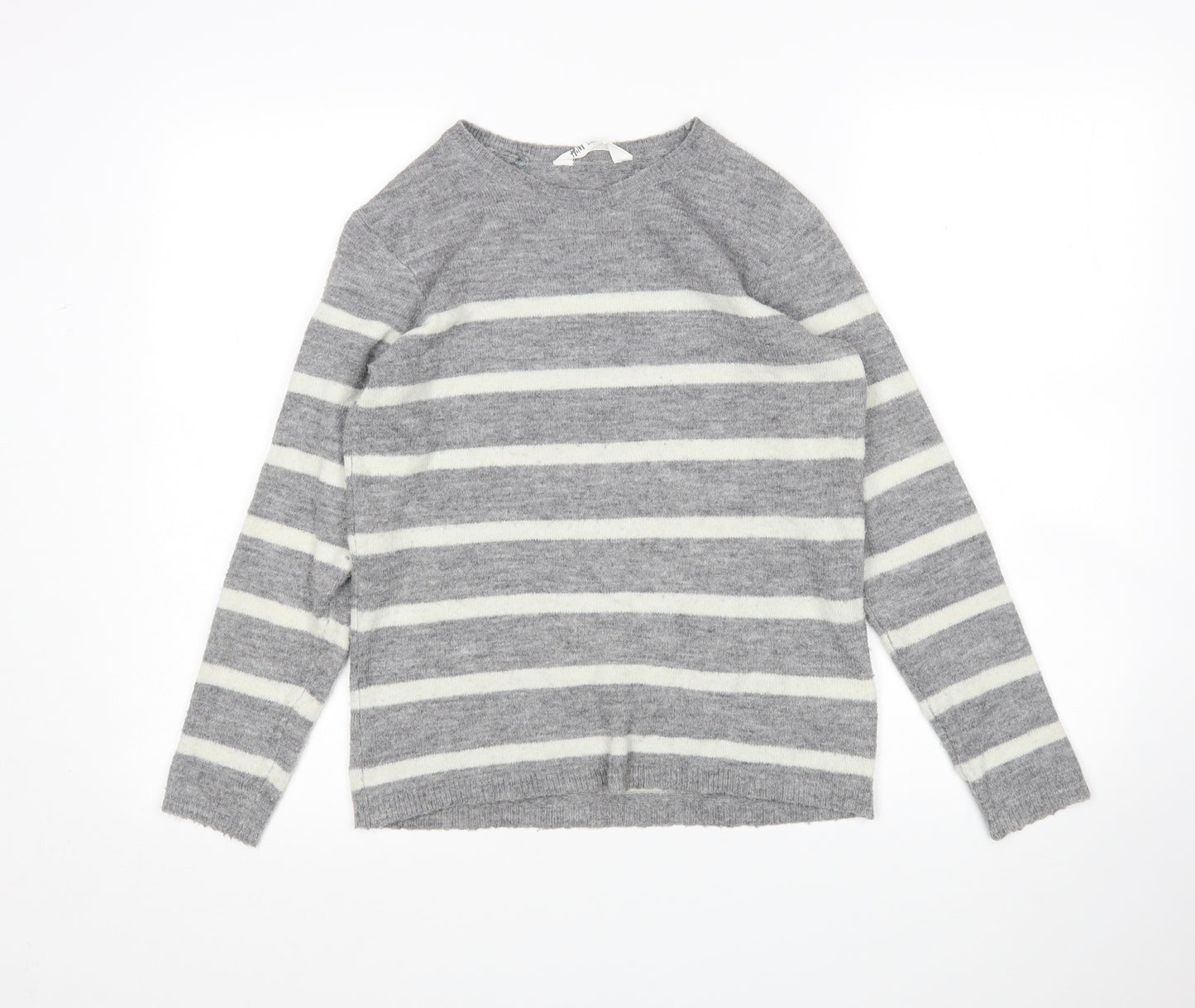 H&M Girls Multicoloured Round Neck Striped Acrylic Pullover Jumper Size 13-14 Years