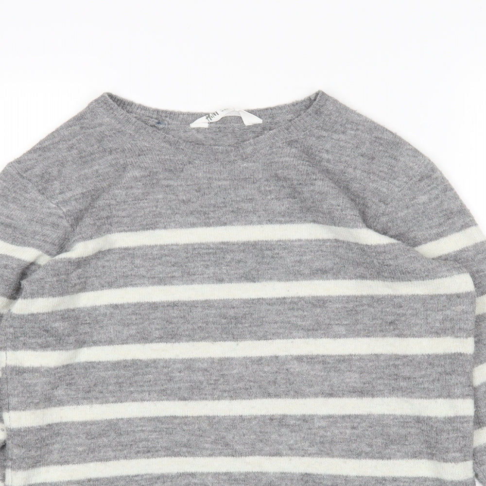 H&M Girls Multicoloured Round Neck Striped Acrylic Pullover Jumper Size 13-14 Years