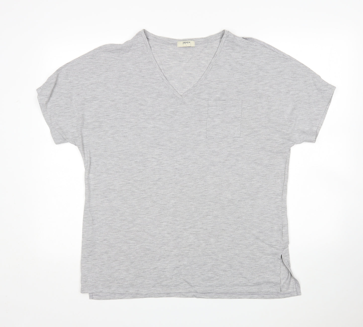Papaya Womens Grey  Polyester Basic T-Shirt Size L V-Neck