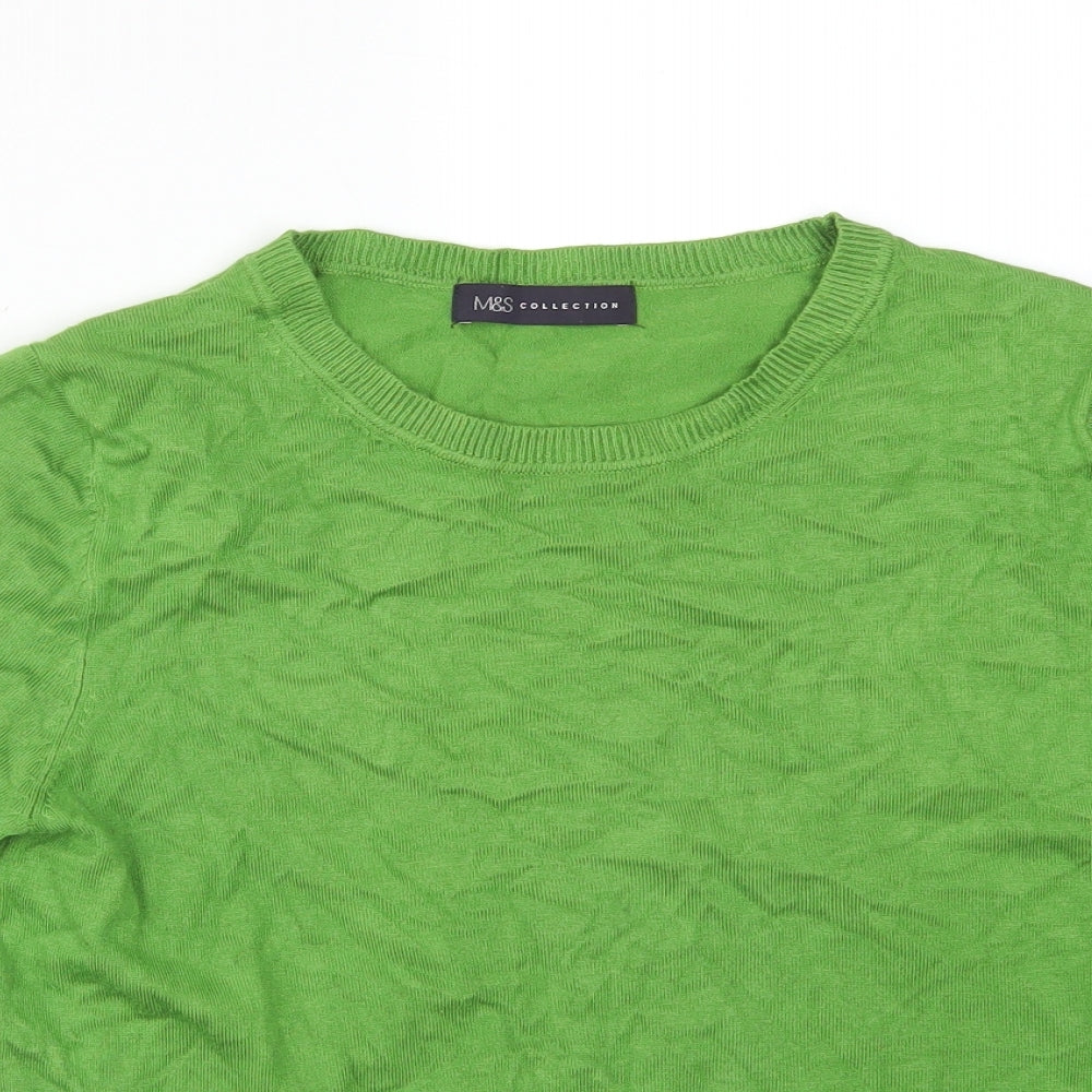 M&S Womens Green  Viscose Basic T-Shirt Size 12 Round Neck