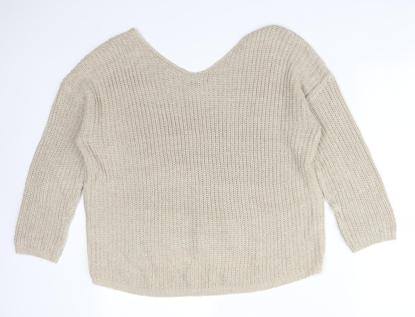 Atmosphere Womens Beige  Acrylic Basic T-Shirt Size 14 V-Neck