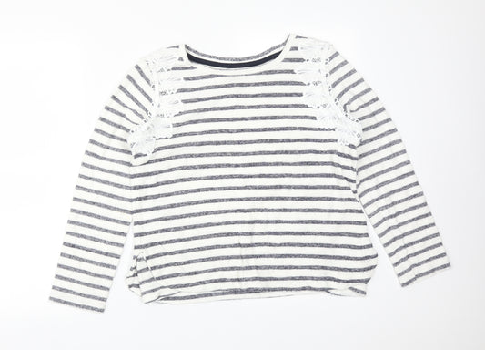Front view of Matalan women’s multicoloured striped cotton basic t-shirt, size UK 12, boat neck