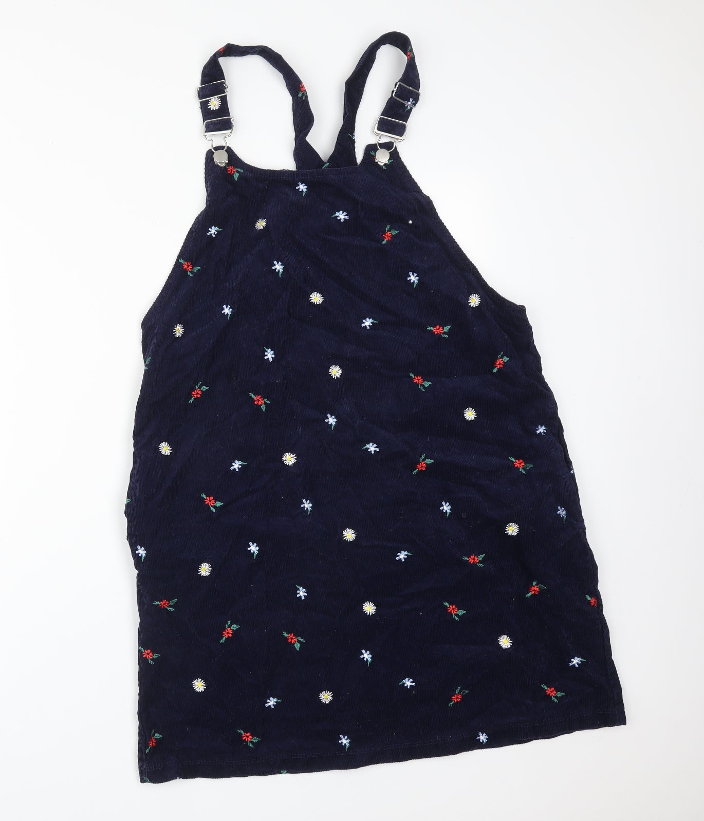TU Womens Blue Floral Cotton Pinafore/Dungaree Dress  Size 12 Square Neck