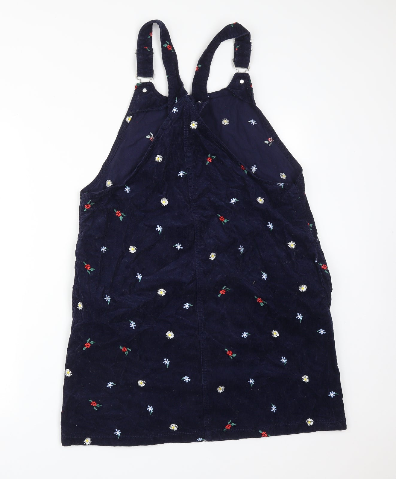 TU Womens Blue Floral Cotton Pinafore/Dungaree Dress  Size 12 Square Neck