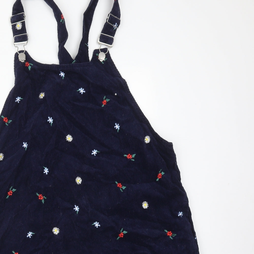 TU Womens Blue Floral Cotton Pinafore/Dungaree Dress  Size 12 Square Neck