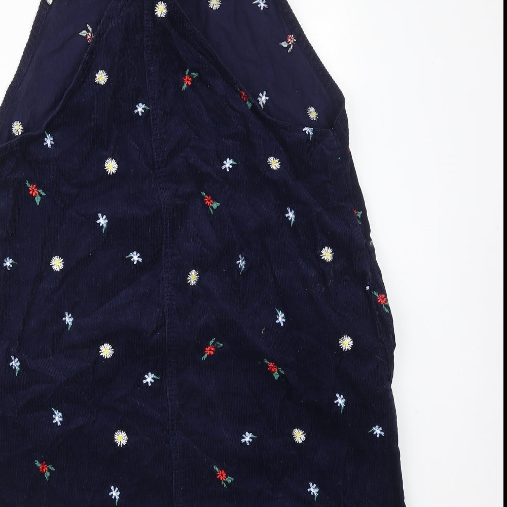 TU Womens Blue Floral Cotton Pinafore/Dungaree Dress  Size 12 Square Neck