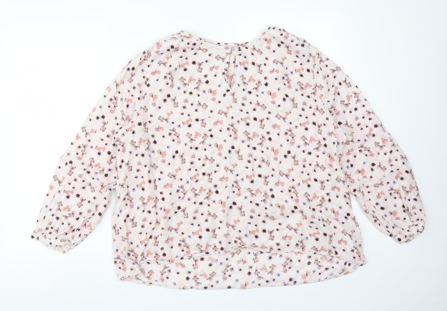 M&S Womens Multicoloured Floral Viscose Basic T-Shirt Size 22 Round Neck
