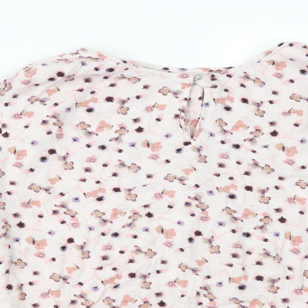 M&S Womens Multicoloured Floral Viscose Basic T-Shirt Size 22 Round Neck