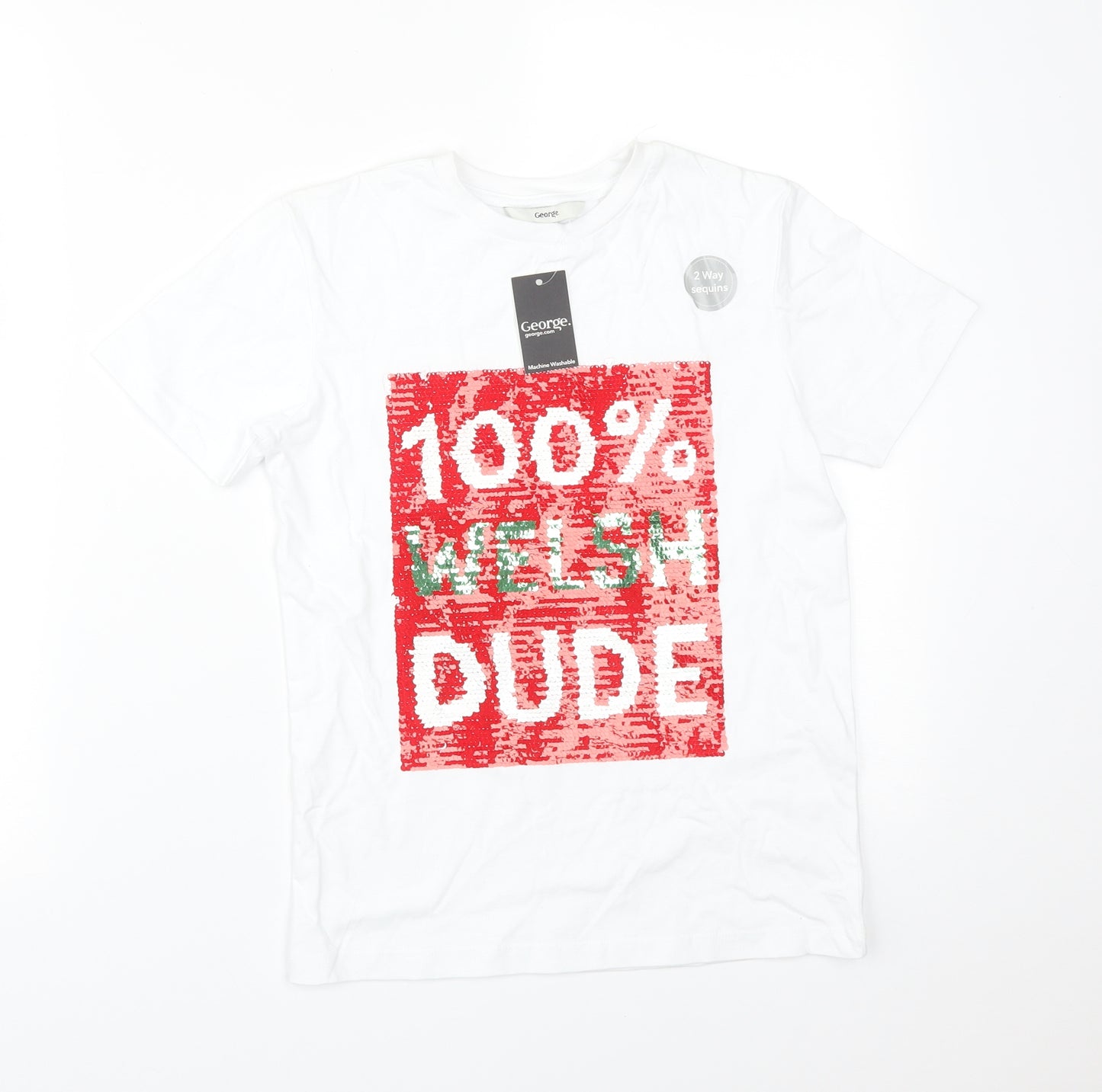 George Girls White  Cotton Basic T-Shirt Size 9-10 Years Crew Neck  - 100% WELSH DUDE