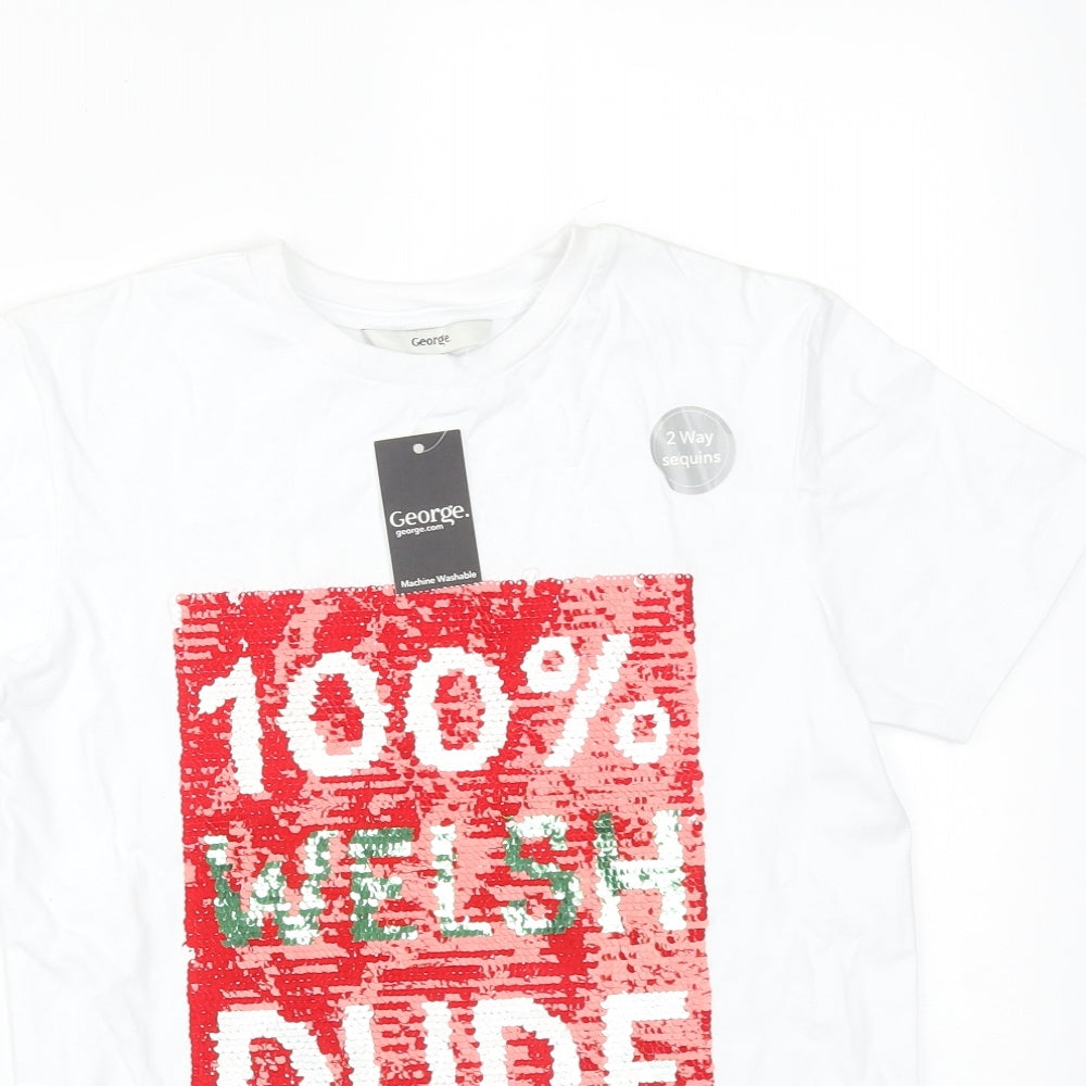 George Girls White  Cotton Basic T-Shirt Size 9-10 Years Crew Neck  - 100% WELSH DUDE