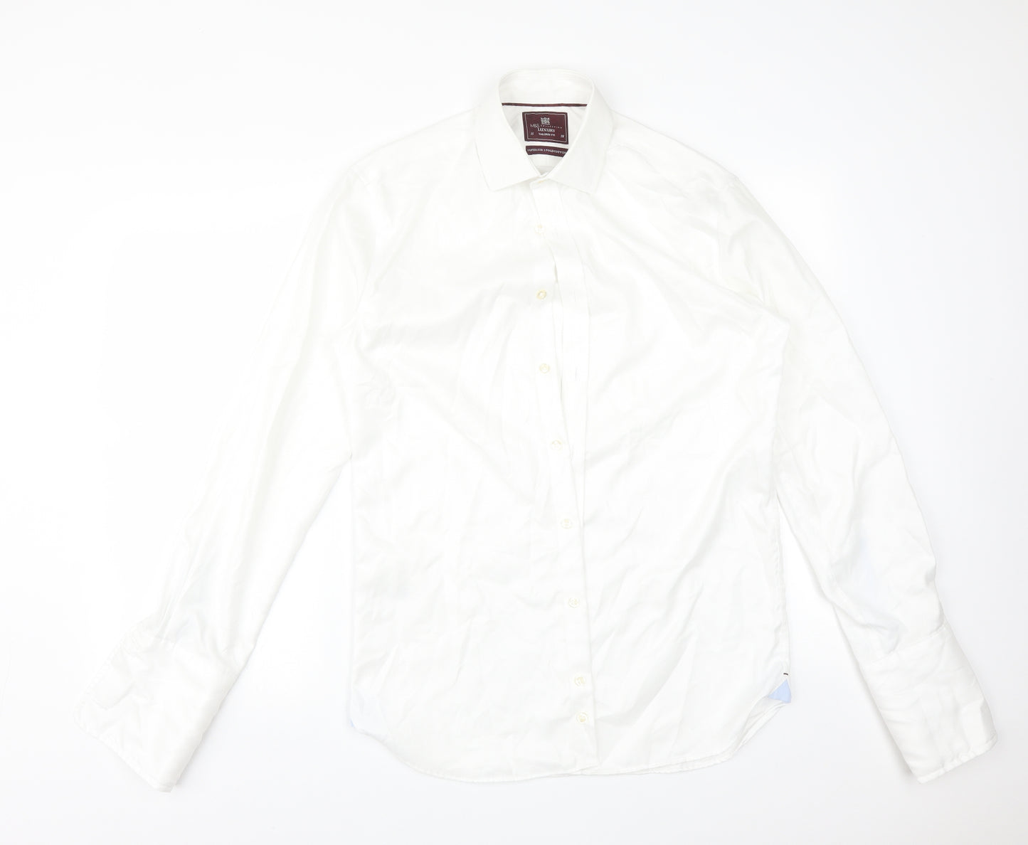 M&S Mens White  Cotton  Dress Shirt Size 15 Collared