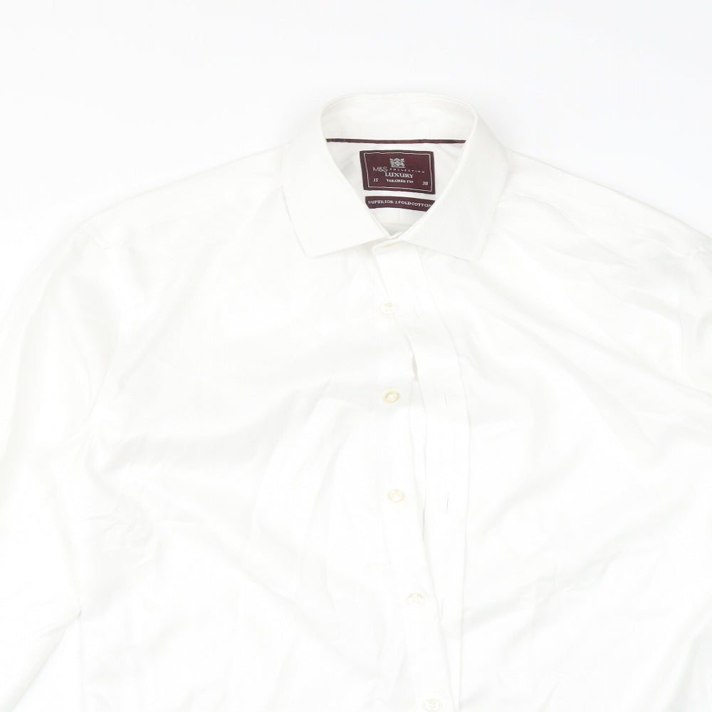 M&S Mens White  Cotton  Dress Shirt Size 15 Collared