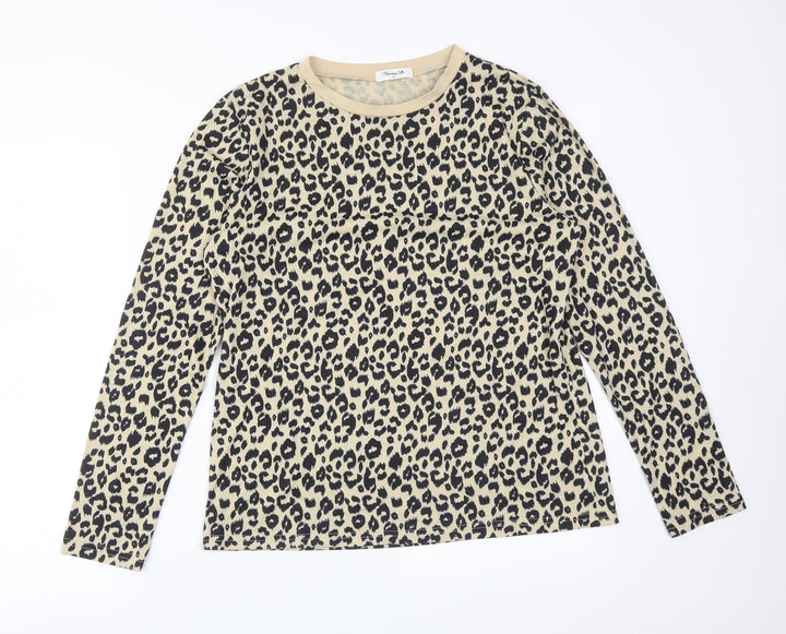 Blooming Jelly Womens Multicoloured Animal Print Viscose Basic T-Shirt Size M Round Neck