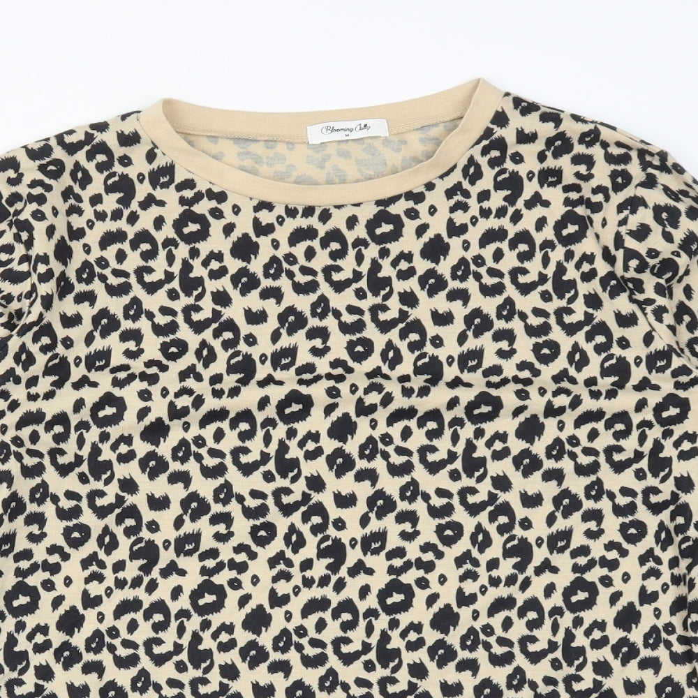 Blooming Jelly Womens Multicoloured Animal Print Viscose Basic T-Shirt Size M Round Neck
