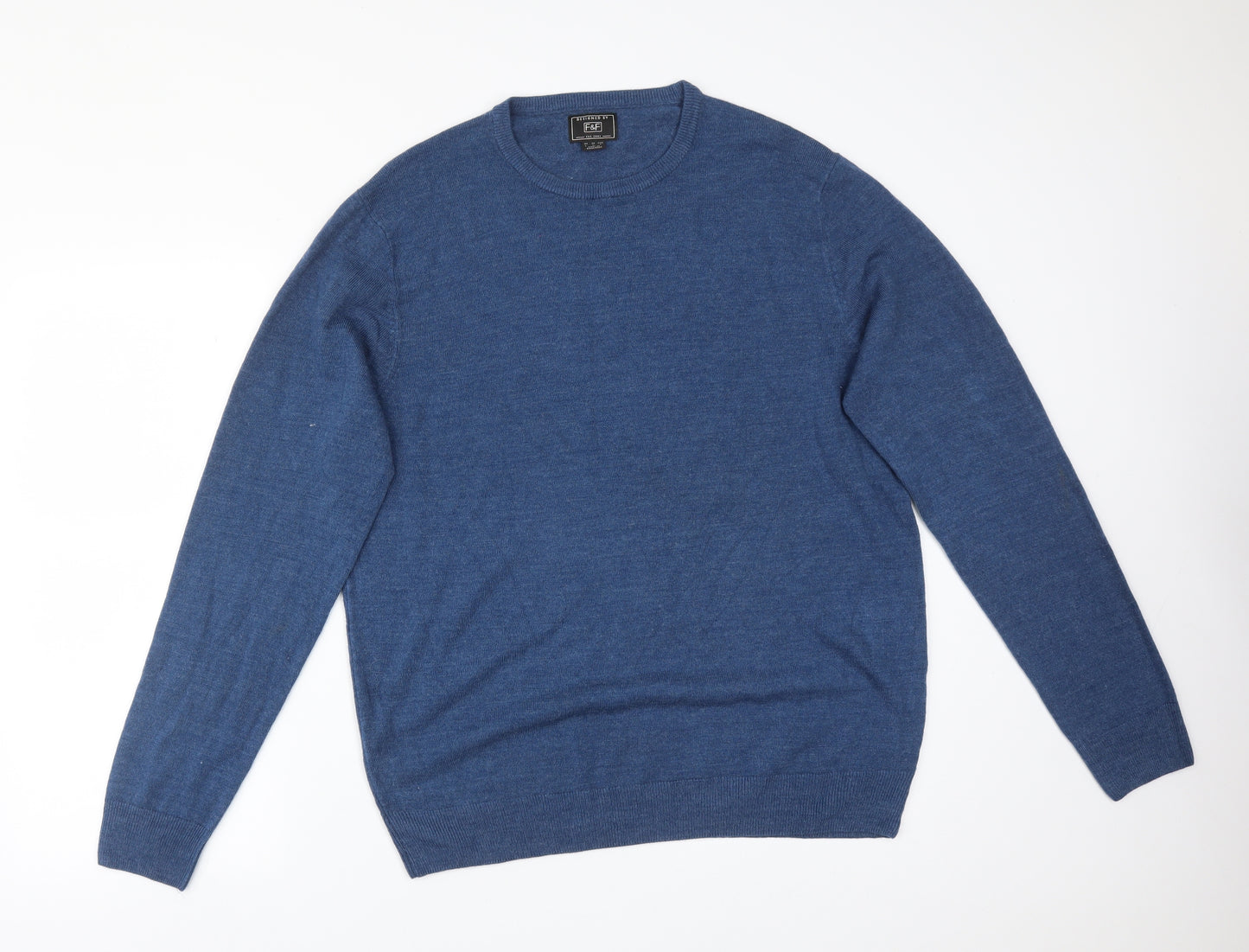 F&F Mens Blue  Acrylic  T-Shirt Size L Crew Neck