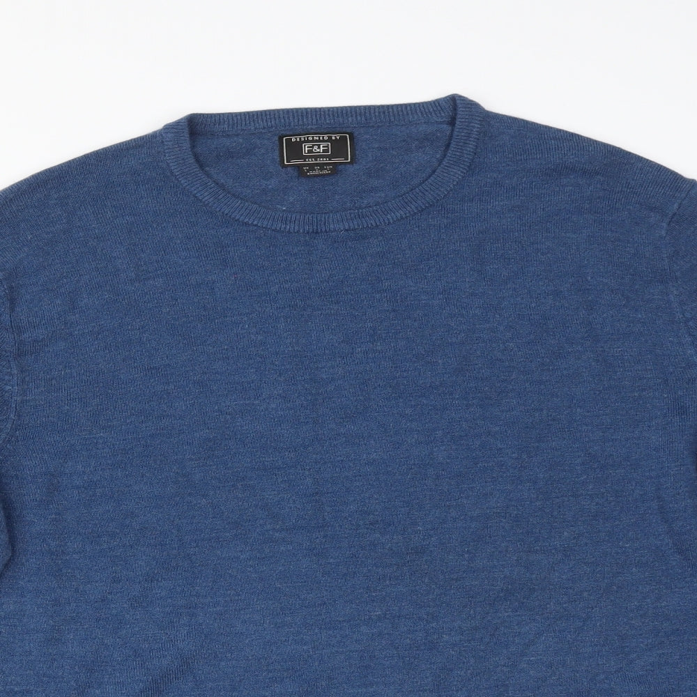 F&F Mens Blue  Acrylic  T-Shirt Size L Crew Neck
