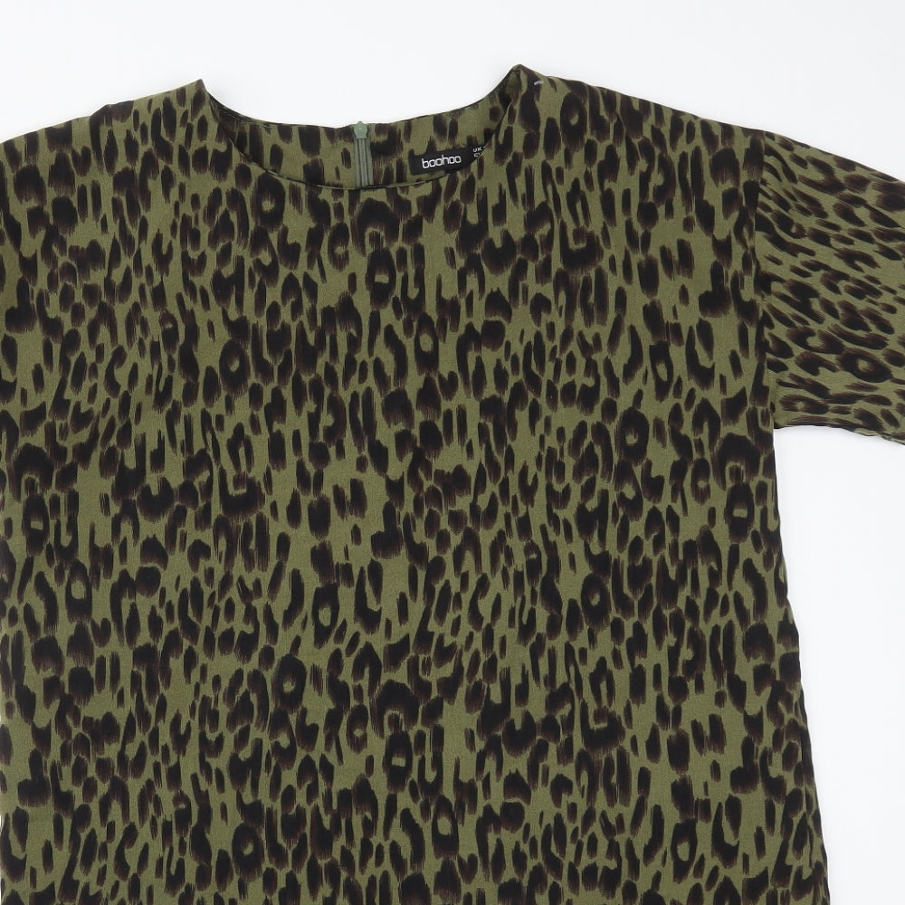 Boohoo Womens Multicoloured Animal Print Polyester Basic T-Shirt Size 10 Round Neck