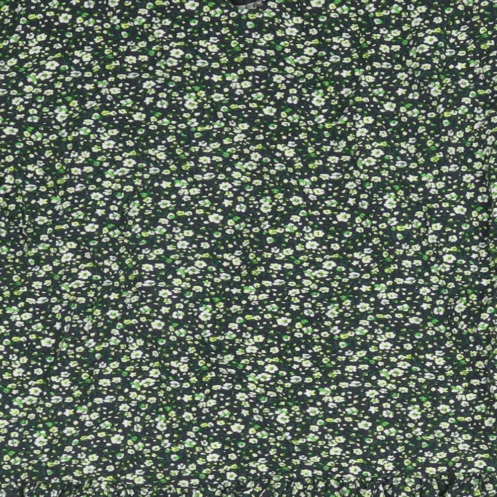 NEXT Womens Green Floral Viscose Basic T-Shirt Size 14 Round Neck