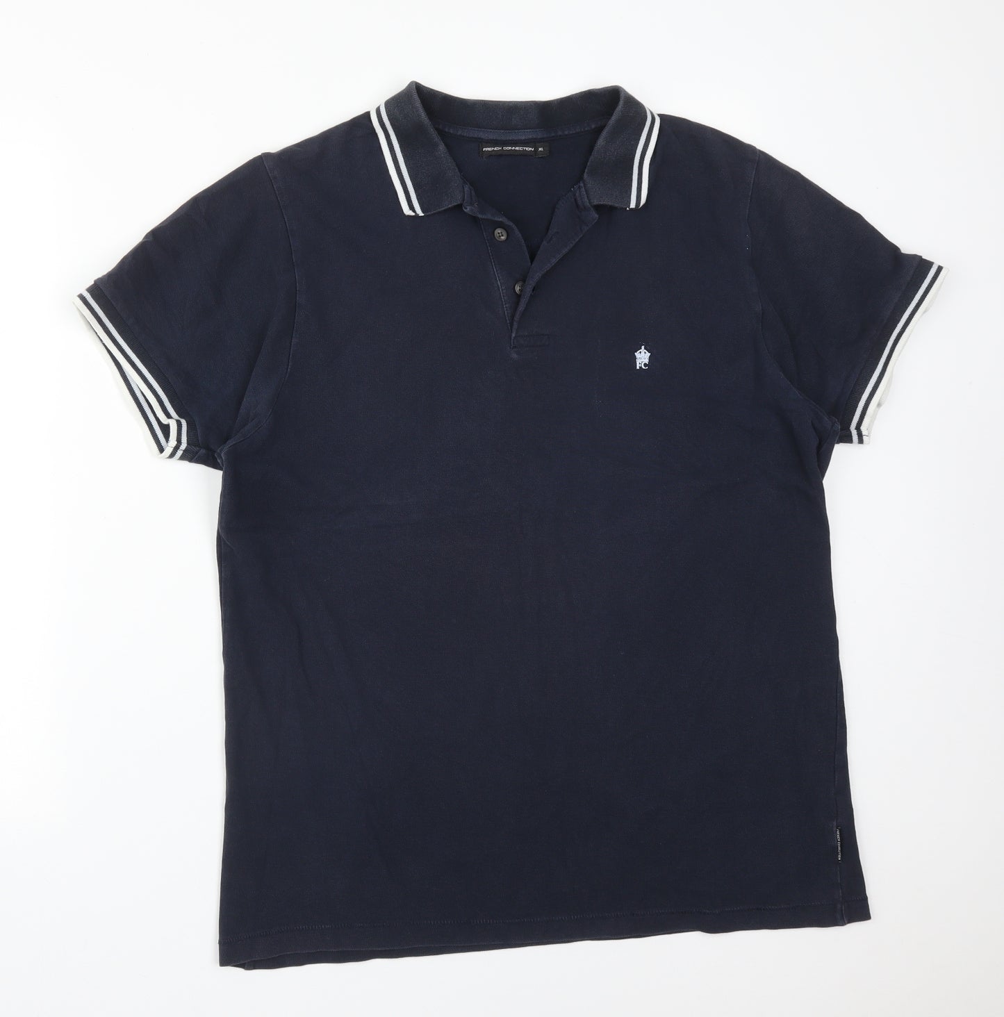 French Connection Mens Blue  Cotton  Polo Size XL Collared
