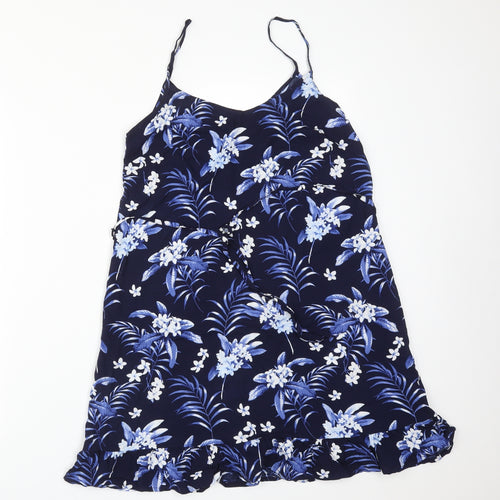 Oasis Womens Blue Floral Viscose Basic T-Shirt Size 8 V-Neck