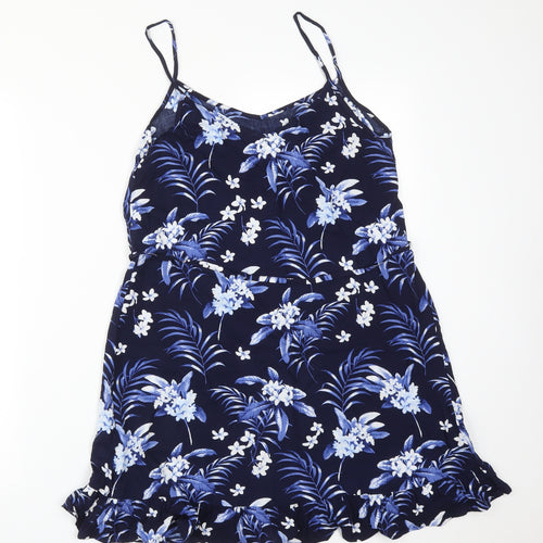 Oasis Womens Blue Floral Viscose Basic T-Shirt Size 8 V-Neck