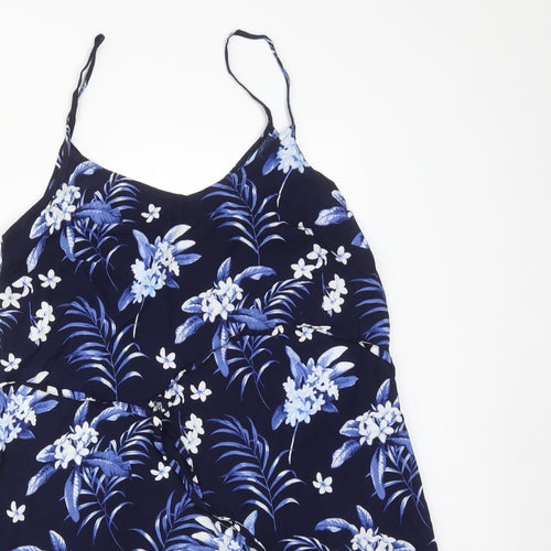 Oasis Womens Blue Floral Viscose Basic T-Shirt Size 8 V-Neck