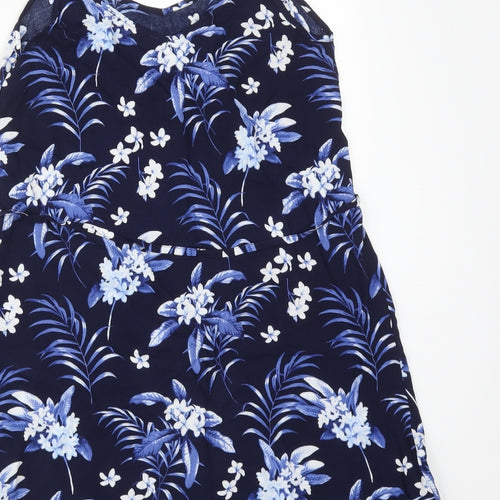 Oasis Womens Blue Floral Viscose Basic T-Shirt Size 8 V-Neck