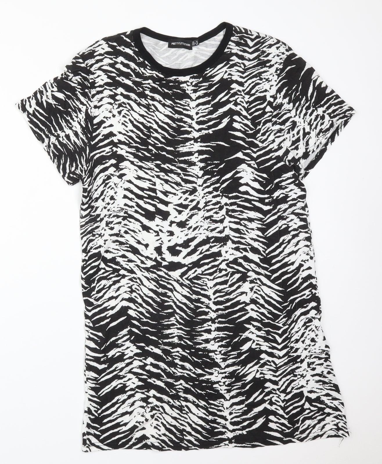 PRETTYLITTLETHING Womens Multicoloured Animal Print Viscose Basic T-Shirt Size 10 Crew Neck