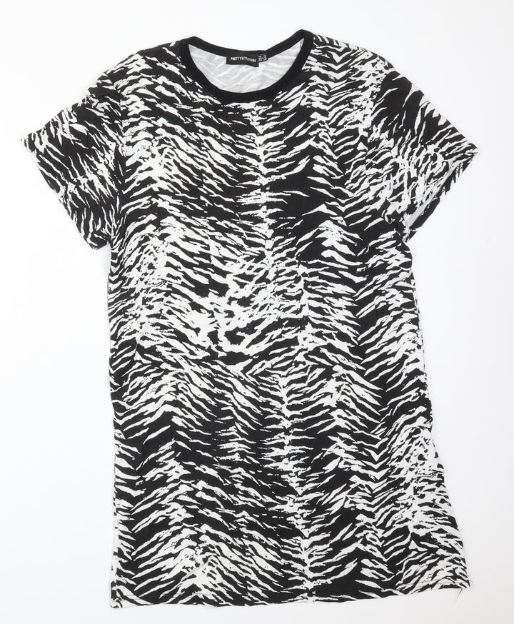 PRETTYLITTLETHING Womens Multicoloured Animal Print Viscose Basic T-Shirt Size 10 Crew Neck