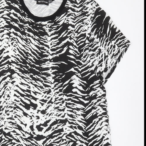 PRETTYLITTLETHING Womens Multicoloured Animal Print Viscose Basic T-Shirt Size 10 Crew Neck