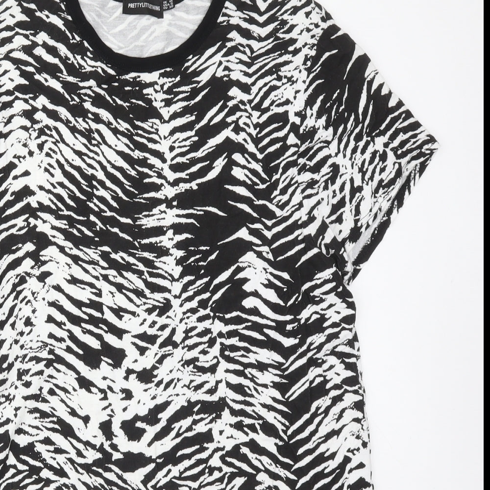 PRETTYLITTLETHING Womens Multicoloured Animal Print Viscose Basic T-Shirt Size 10 Crew Neck