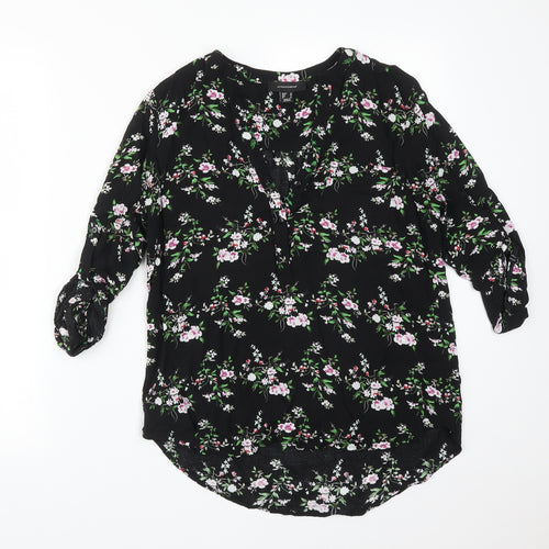 Atmosphere Womens Multicoloured Floral  Basic T-Shirt Size 10 V-Neck