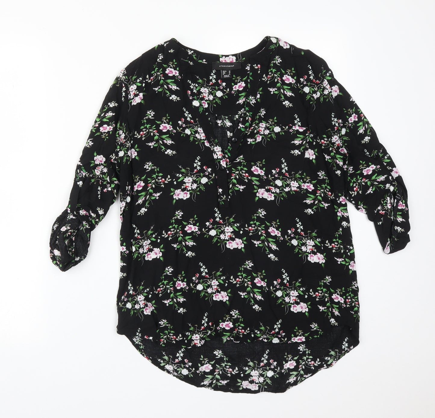 Atmosphere Womens Multicoloured Floral  Basic T-Shirt Size 10 V-Neck