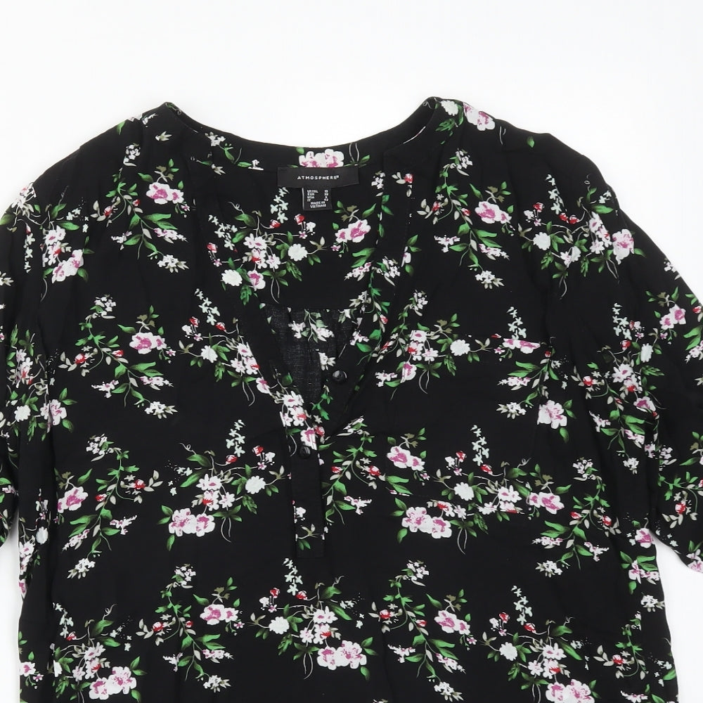 Atmosphere Womens Multicoloured Floral  Basic T-Shirt Size 10 V-Neck