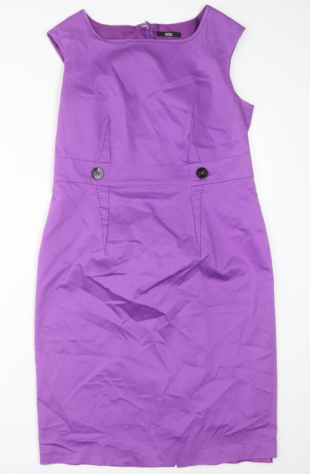 M&S Womens Purple  Cotton Pencil Dress  Size 16 Round Neck