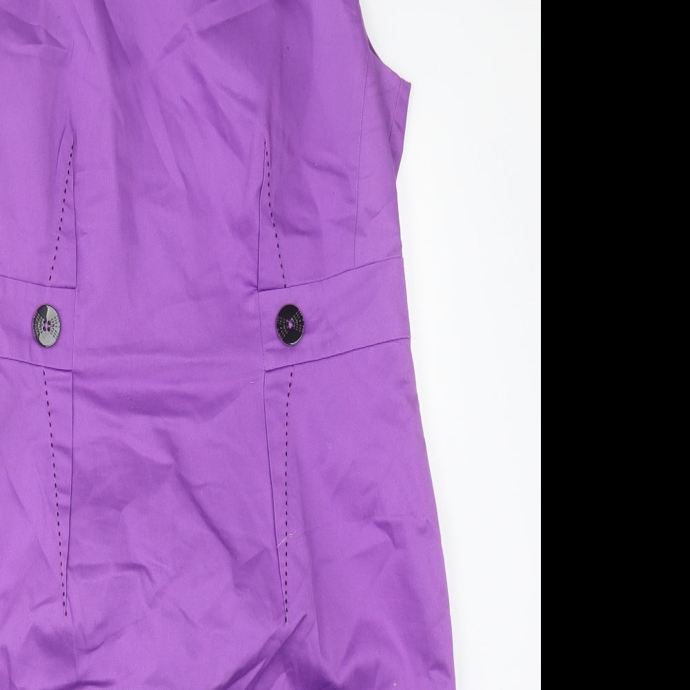 M&S Womens Purple  Cotton Pencil Dress  Size 16 Round Neck