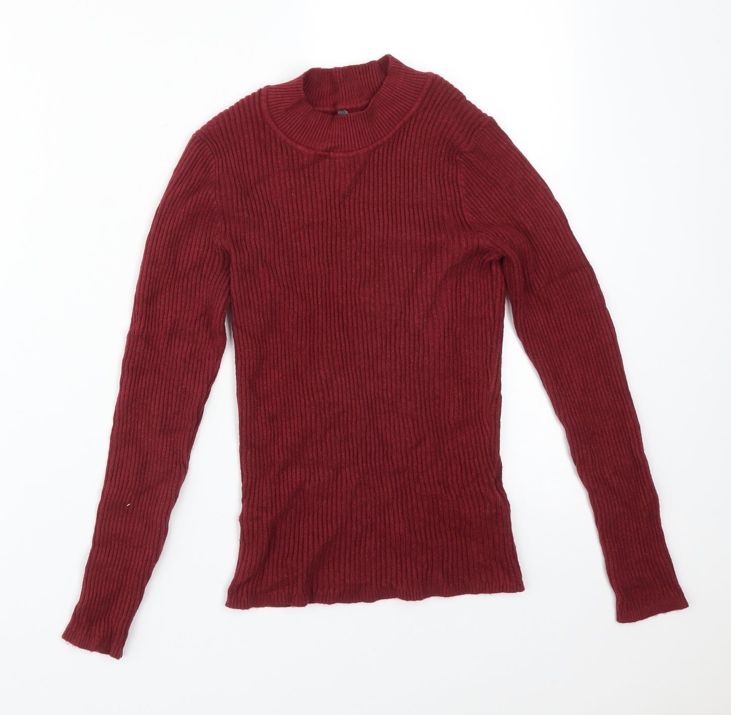 Primark Womens Red Striped Viscose Basic T-Shirt Size M Mock Neck