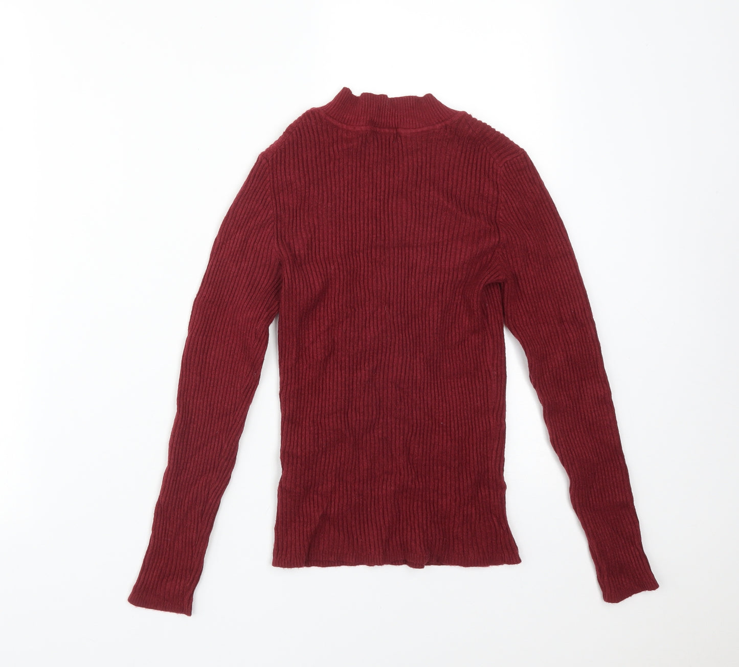 Primark Womens Red Striped Viscose Basic T-Shirt Size M Mock Neck