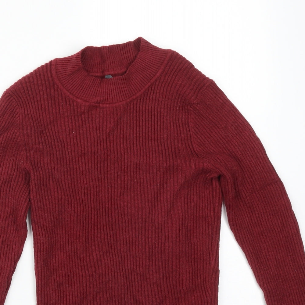 Primark Womens Red Striped Viscose Basic T-Shirt Size M Mock Neck