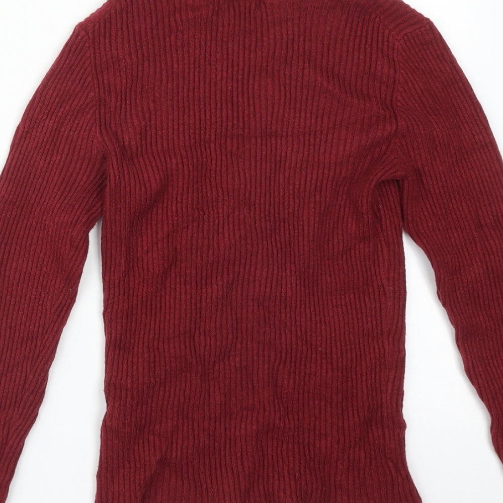 Primark Womens Red Striped Viscose Basic T-Shirt Size M Mock Neck
