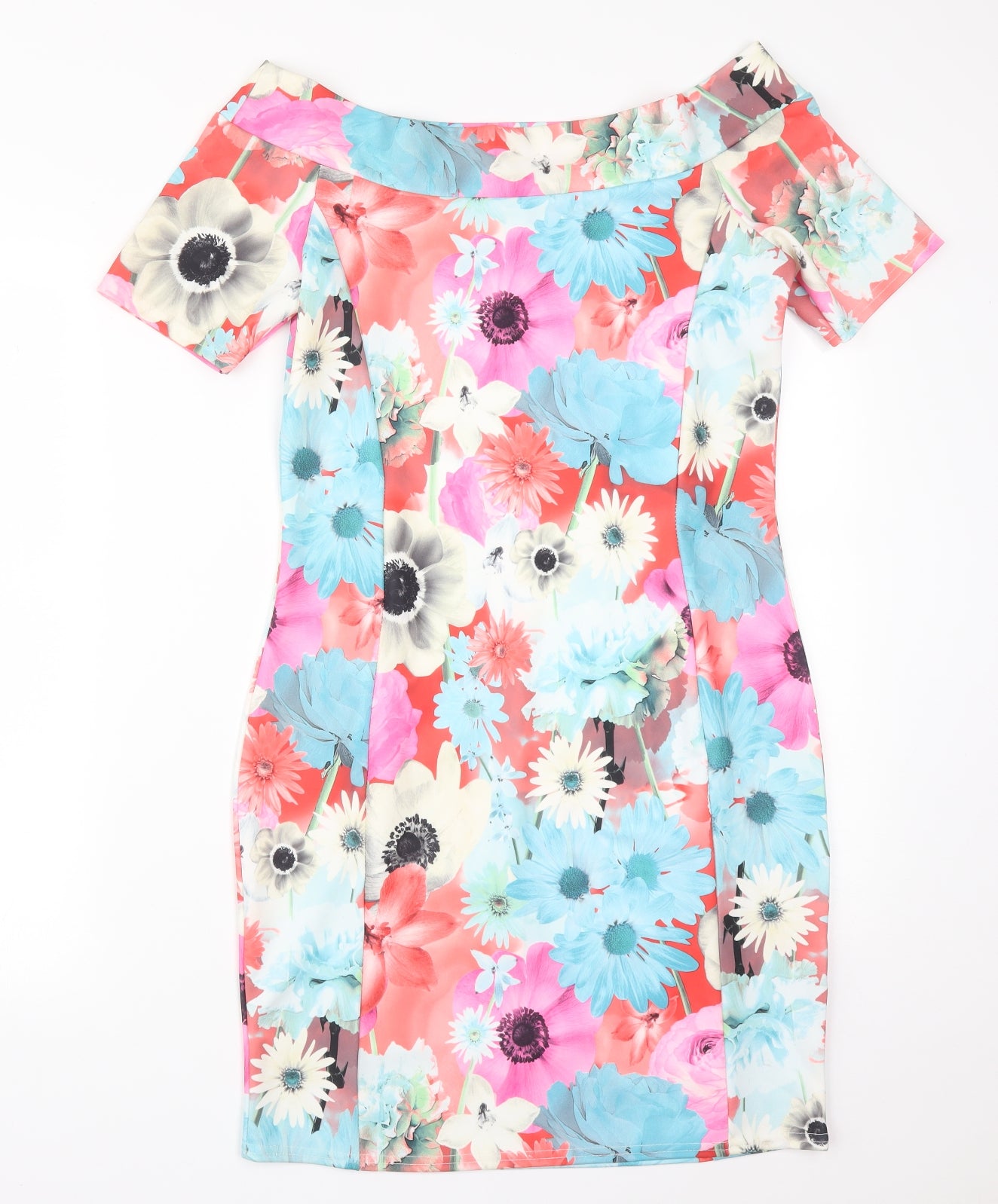 Quiz Womens Multicoloured Floral Polyester Bodycon  Size 14 Off the Shoulder