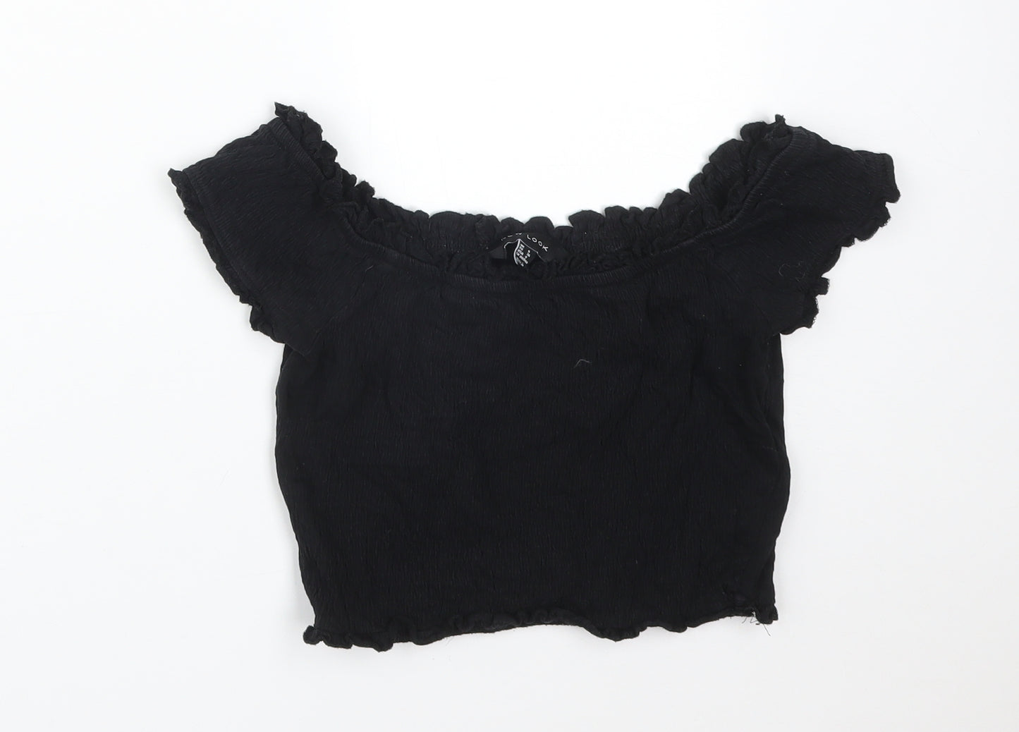 New Look Womens Black  Cotton Basic T-Shirt Size 8 Off the Shoulder