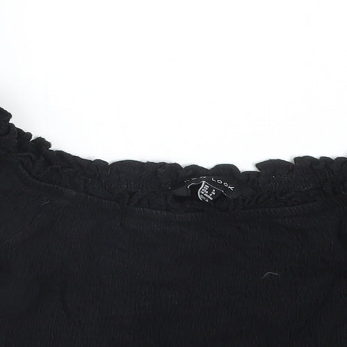 New Look Womens Black  Cotton Basic T-Shirt Size 8 Off the Shoulder