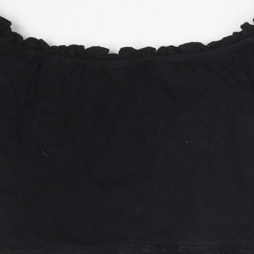 New Look Womens Black  Cotton Basic T-Shirt Size 8 Off the Shoulder