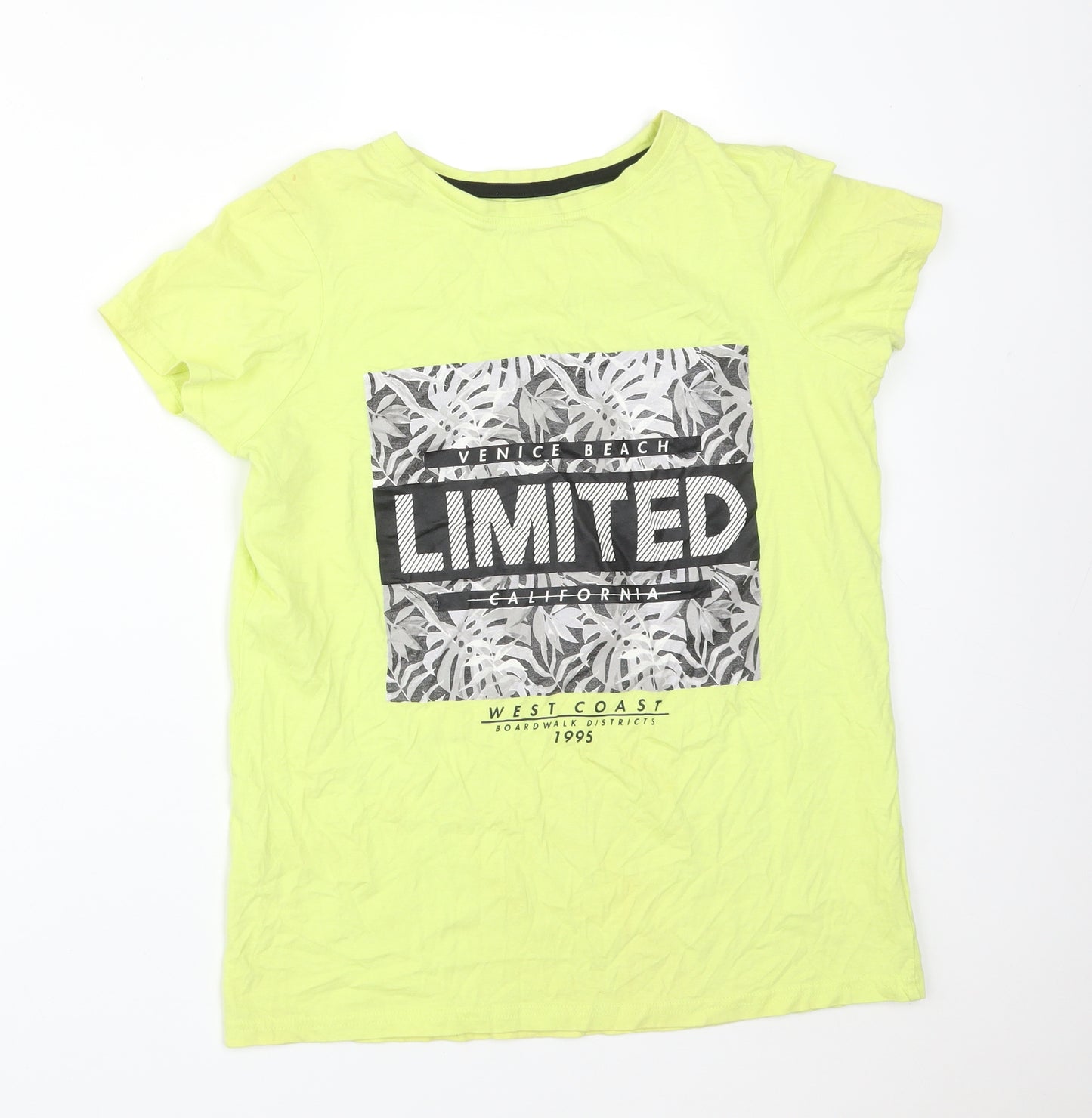 Primark Boys Yellow  Cotton Basic T-Shirt Size 13-14 Years Round Neck  - VENICE BEACH LIMITED CALIFORNIA WEST COAST